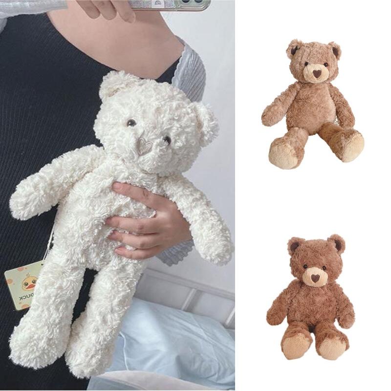 Очаровательная плюшевая игрушка-мишка в форме сердца для успокаивающего комфорта, 16,5 дюймов в высоту, с длинным пушистым коричневым мехом