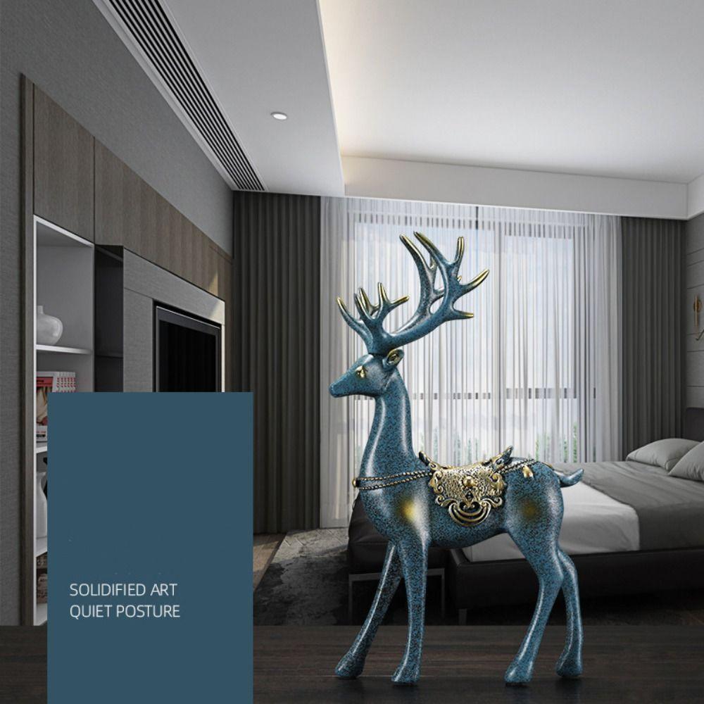 2pcs Modern Elk Statue Resin Animal Sculpture Couple Deer Ornaments Micro Landscape