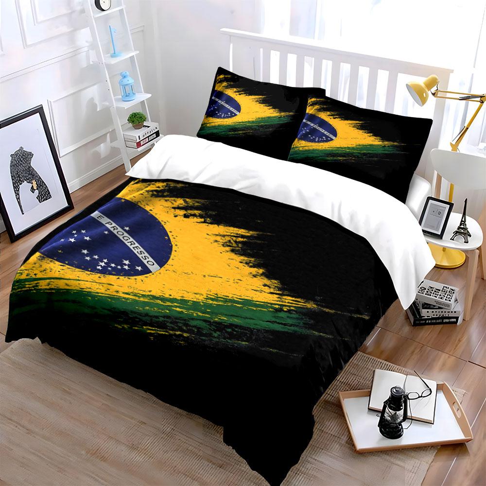 Brazilian flag brush strokes. Bedding sets Duvet cover sets Duvet covers Pillowcases(1*Duvet Cover 2*Pillowcases without duvet insert)