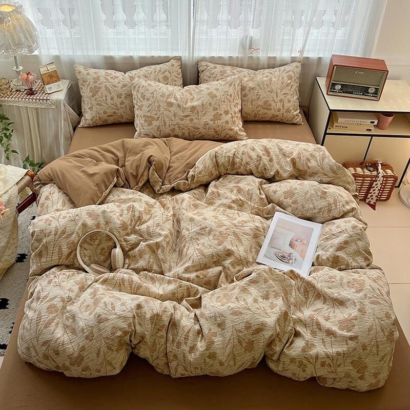 Lilang Комплект постельного белья из жаккардового льна однотонный, 4 предмета
