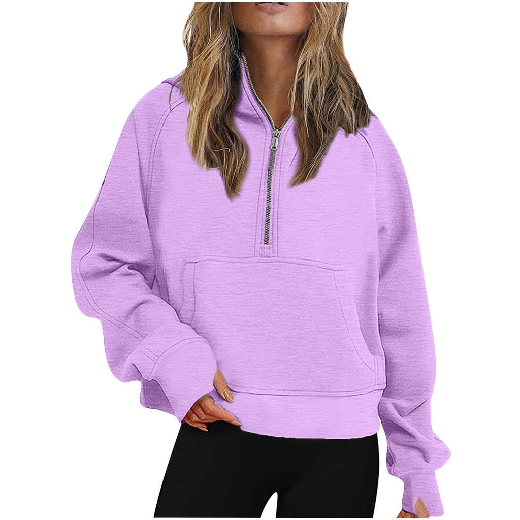Autumn and Winter New Women's Sports Half Zipper Yoga Loose Short Hooded Sweatshirt