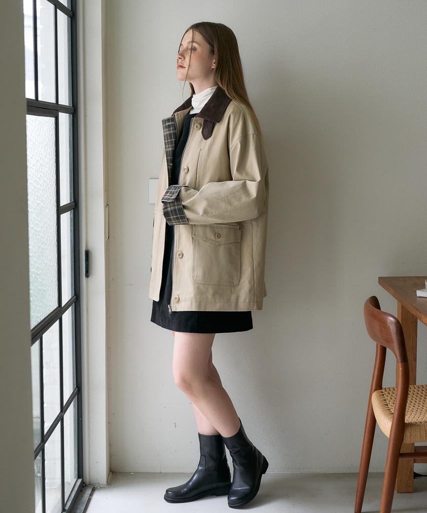 DEHEVE Check Sleeve Work Jacket [Beige]