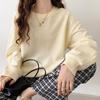 Oversize Sweatshirt Women's Spring and Autumn Thin New V-neck Loose Lazy Style Solid Color Long-sleeved Pullover Top
