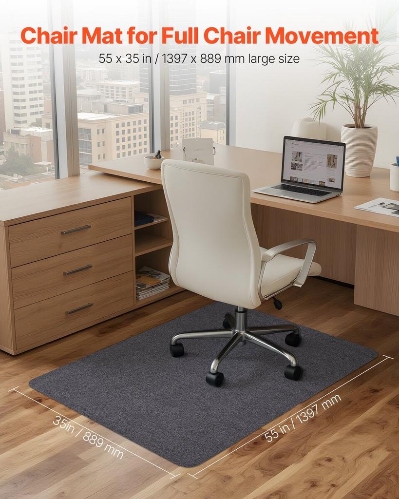 Chair Mat, 897 x 1396 mm Office Chair Mat for Hard Floors, Floor Protector for Rolling Chairs, Polyester Surface, Non-Slip & Easy to Clean, Smooth