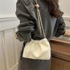 Women Chain Shoulder Bag Girly Pu Crossbody Tote Bag Commuter Bucket Bag Casual Pleated Hobo Bag Satchel Sling Bag Gifts