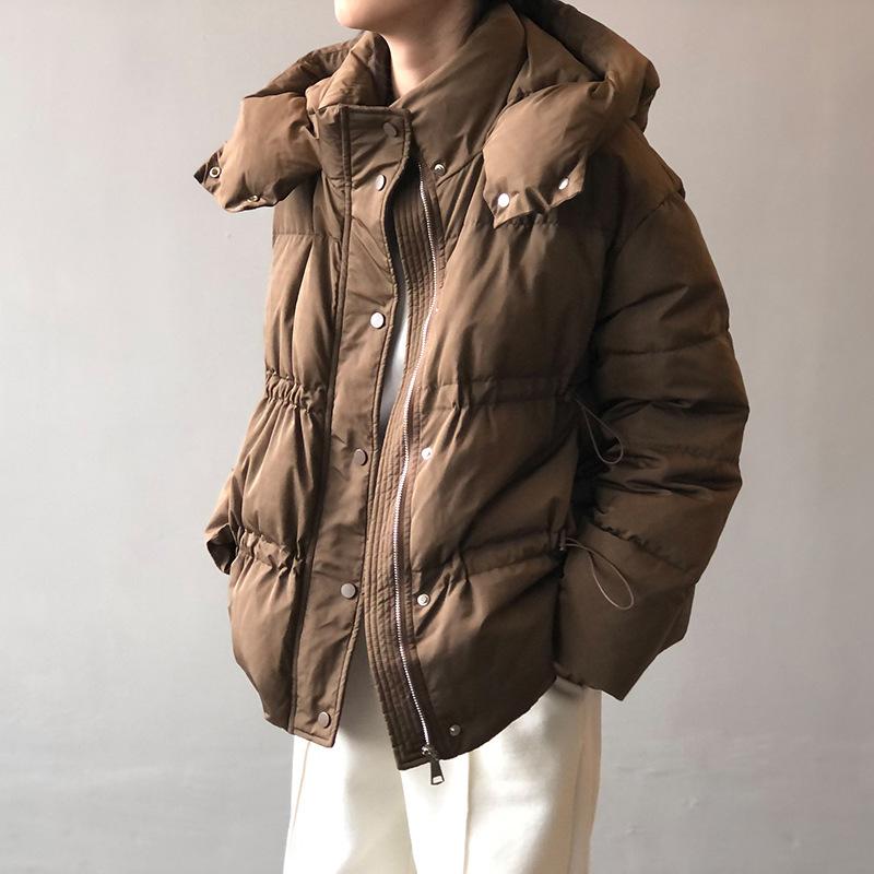 Solid Women's Winter Autumn Down Jacket Hooded Collar Short Single-Breasted Coat Preppy Style Parka Ladies Chic Outwear Female