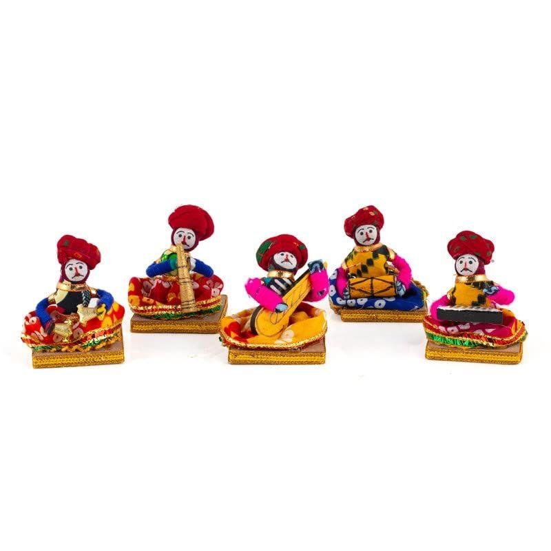 New Recycled Material Rajasthani Musician Bawla Puppets Idol (7x28 Cm Multicolor) -5 Piece (Male Puppets)