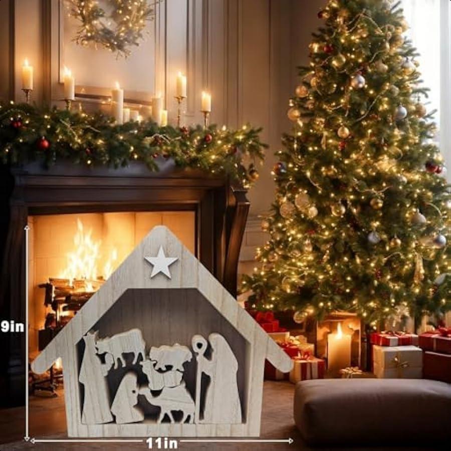 Wooden Nativity Scene Sets of 8 Christmas Indoor Decor Wooden Hand Painted Holy Family Figure Religious for Home Jesus Office D