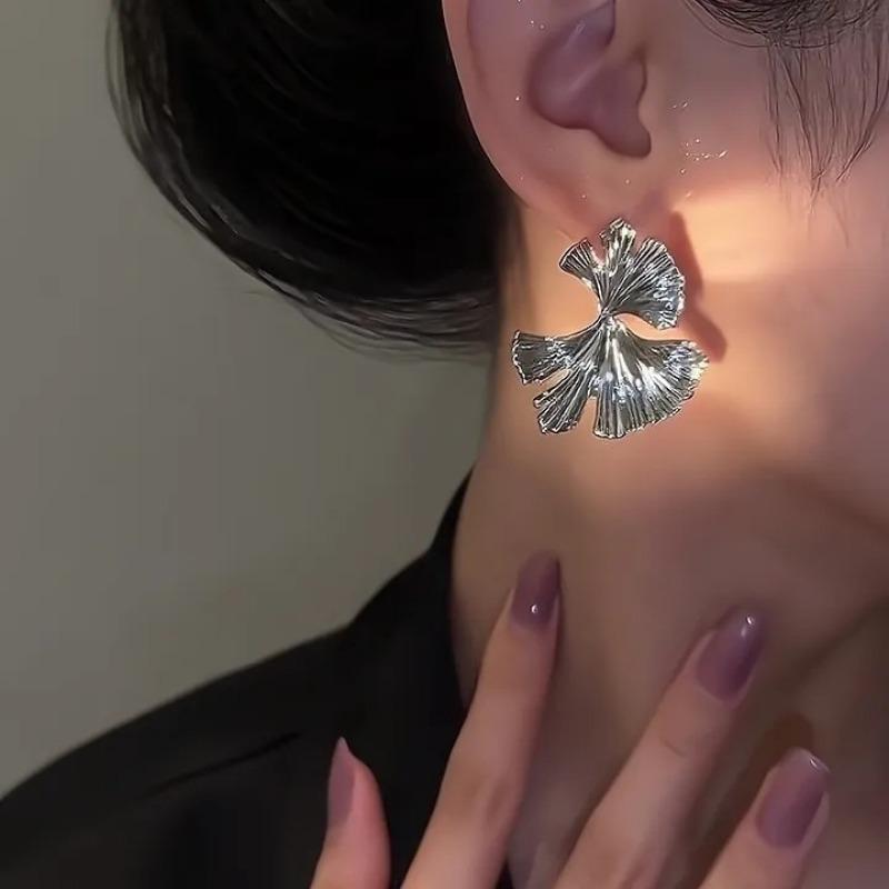 Винтажные серьги с цветком и листом, Серьги с листьями гинкго высокого класса, Универсальные и нишевые серьги для женщин
