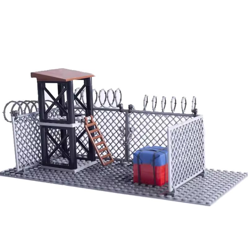 Военный MOC Здание часового Строительный блок Солдат Мешок с песком Забор Снаряд для пушки Колючая проволока Стойка для оружия Тренировочная площадка Сторожевая башня Игрушка K018