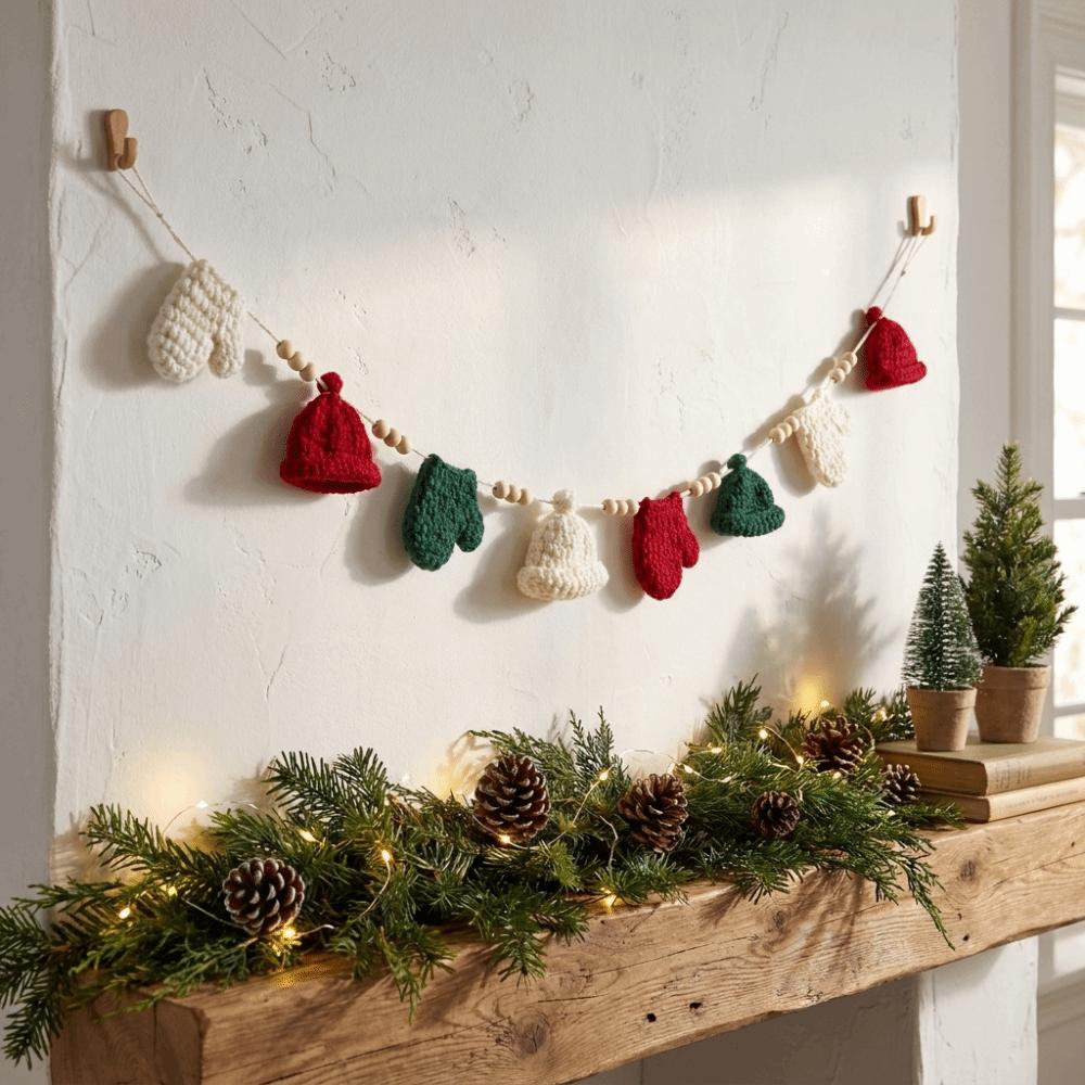 Acrylic Fiberd Christmas Garland Bunting Knitted Holiday Banner Festival Crochet Garland Home