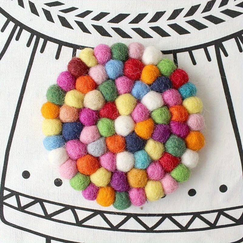 Handmade Rainbow Felt Coasters, Absorbent Wool Coasters for Drinks, Colorful Felt Ball Coasters for Home Bar Decor, 1pc