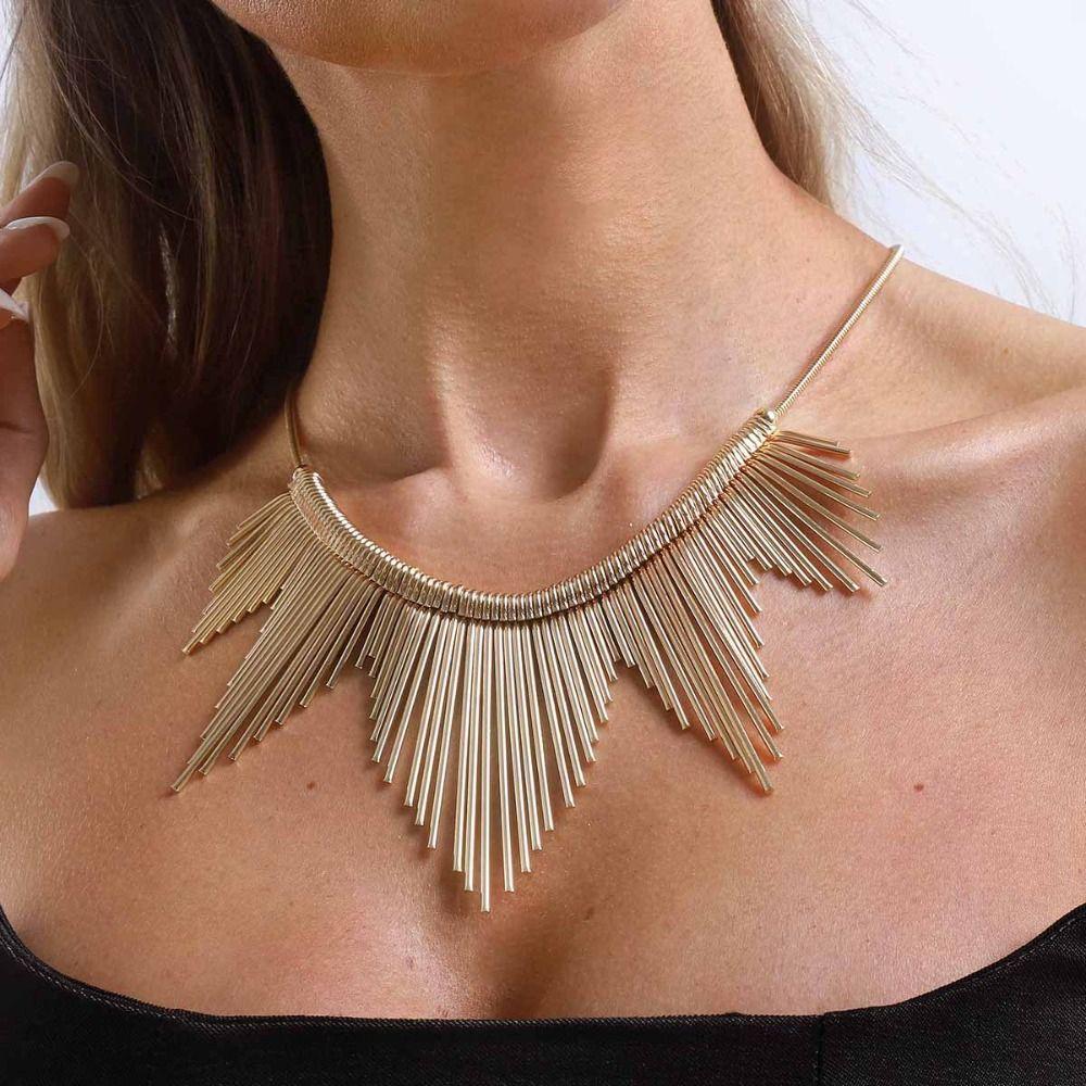 Multi Layer Geometric Necklace Charm Metal Chain Choker Punk Style Metal Line Necklace Women