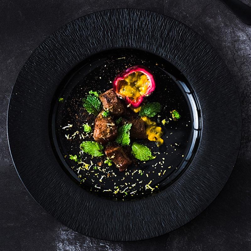 Japanese Black Steak Plate Xiaohongshu Same Western Food Plate Hotel Commercial Cooking Plate Pasta Plate Ceramic Tableware