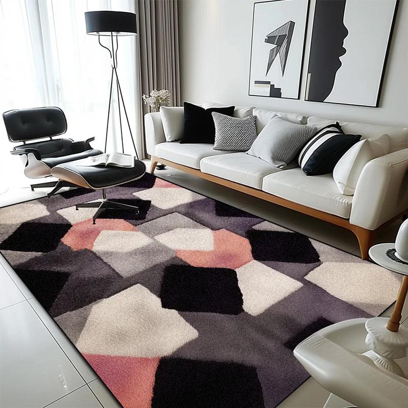 Современный геометрический клетчатый ковер для гостиной, домашнее украшение, мягкие ковры большой площади, спальня, нескользящие моющиеся прикроватные напольные коврики
