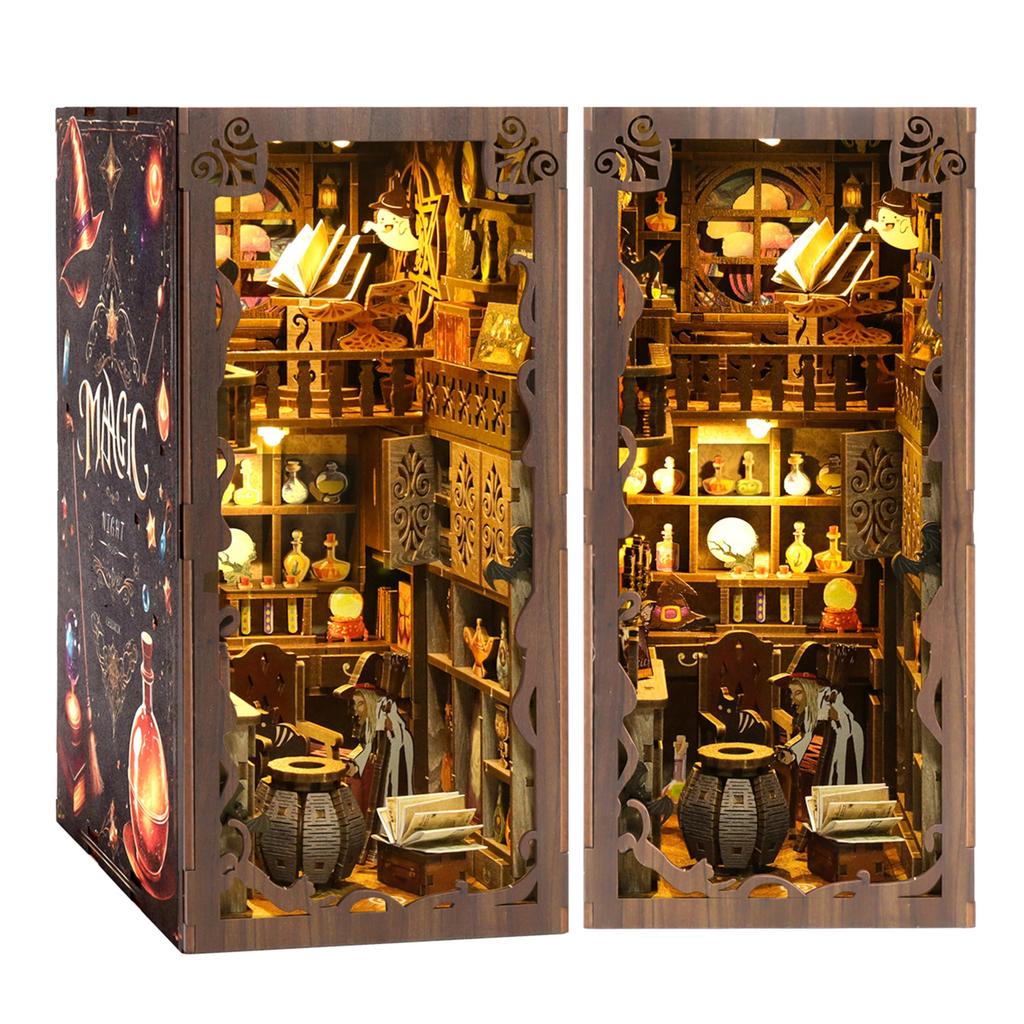 Dollhouse Book Nook Kit Miniature House DIY 3D Handmade Wooden Hobby Gift Present Adults and Children Parent-Child Fun Educational Craft (Magic
