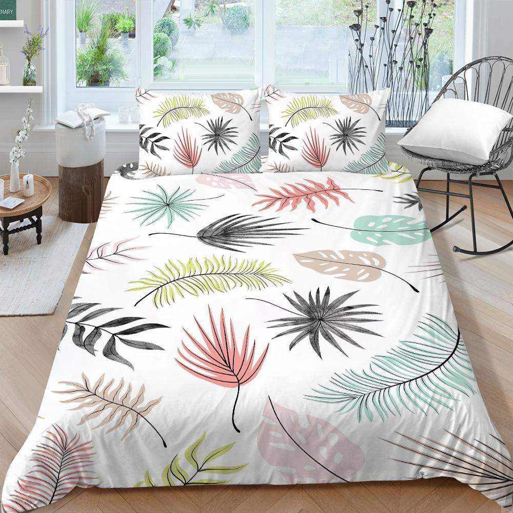 Семейное постельное белье, односпальная двуспальная кровать, полноразмерная серия с растительным принтом, постельное белье с узором в виде листьев, наволочка и пододеяльник, моющееся украшение для дома