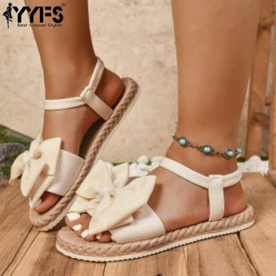 Женские стильные розовые сандалии на плоской подошве с бантом - Легкая повседневная летняя обувь с эластичной резинкой, слипоны и удобная резиновая подошва