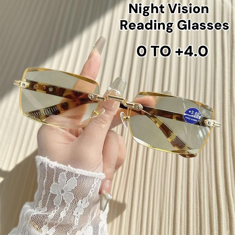 Новая Мода Высокое Разрешение Желтая Пленка Очки для Чтения Женские Мужские Премиум Защита от Синего Света Бескаркасные Очки с Огранкой Края