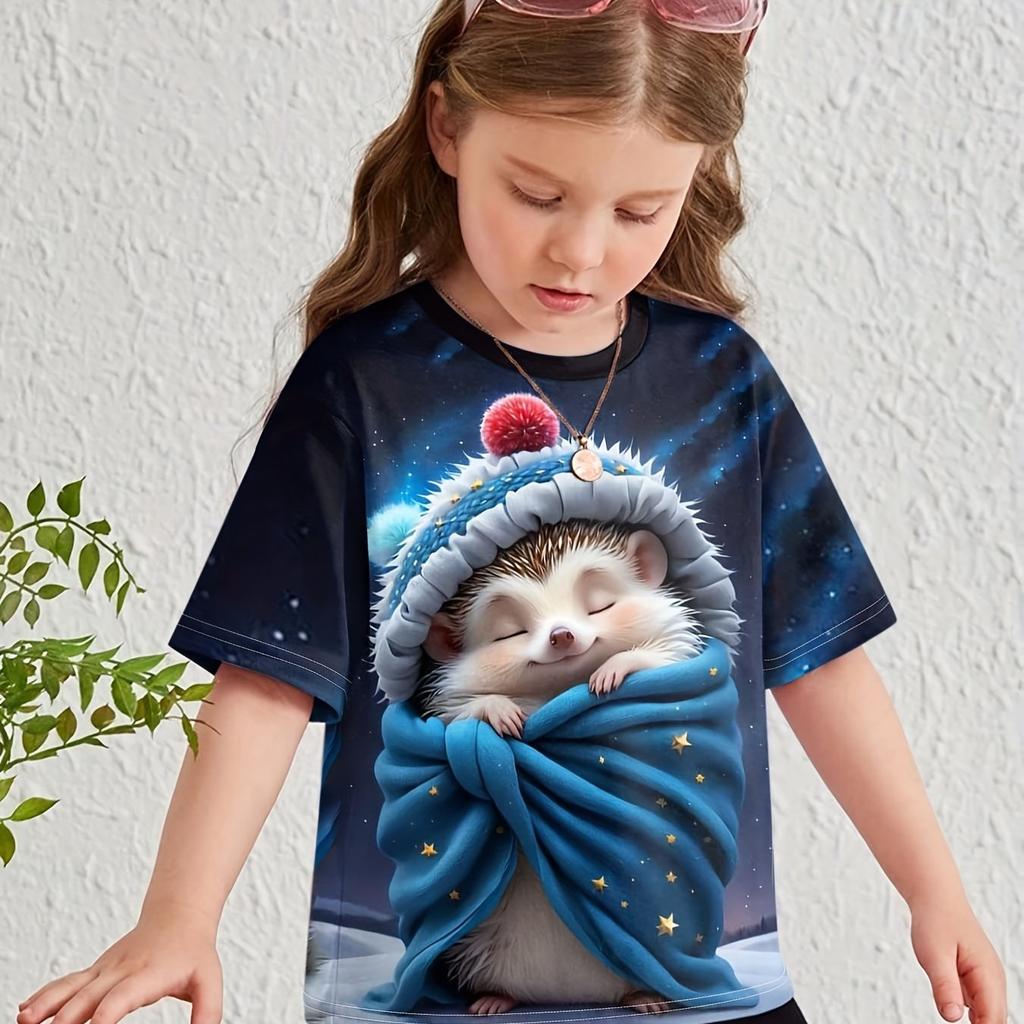 Детская одежда Одежда для девочек Футболка с коротким рукавом для девочек с принтом животных из мультфильмов Повседневная футболка с круглым вырезом для девочек Летняя детская одежда