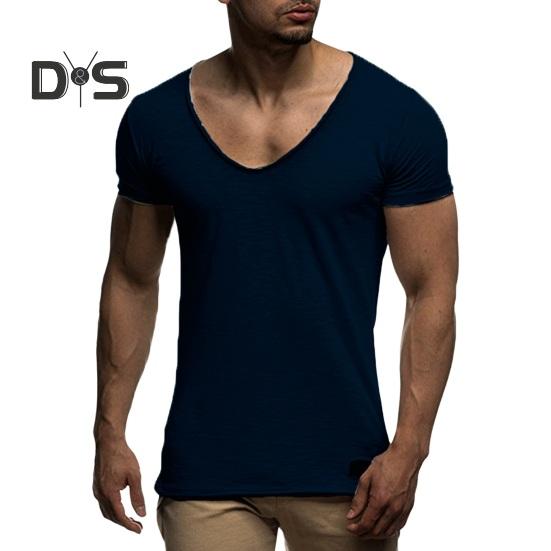 Мужская летняя футболка с короткими рукавами и v-образным вырезом, однотонная, мягкая, приталенная, дышащая, эластичная, средней длины, повседневный пуловер, мужской спортивный топ