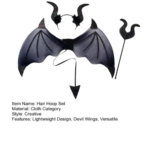 3 шт./компл. обруч для волос с крыльями дьявола, трезубец, вилка, демон, ролевая игра, повязка на голову, аксессуары для костюма на Хэллоуин