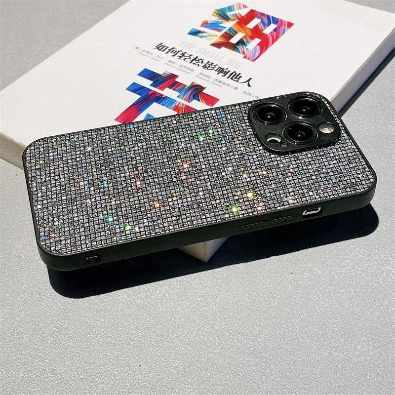 For iPhone 16 15 14 Pro Max Lens Protection Glitter Rhinestone Case For iPhone 12 11 13 Pro Max 14 Plus 13 Shiny Diamond Hard PC Cover