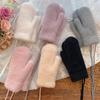 Women Winter Keep Warm Plus Cashmere Thicken Mink Fleece Solid Cute Lovely Outdoor Windproof Cycling Full Finger Mittens Gloves