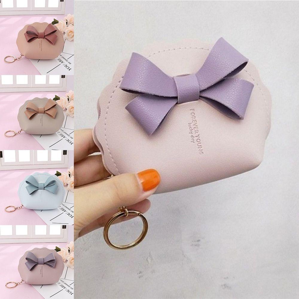 Мини-кошелек из искусственной кожи с бантом для монет, милый кошелек для девочек