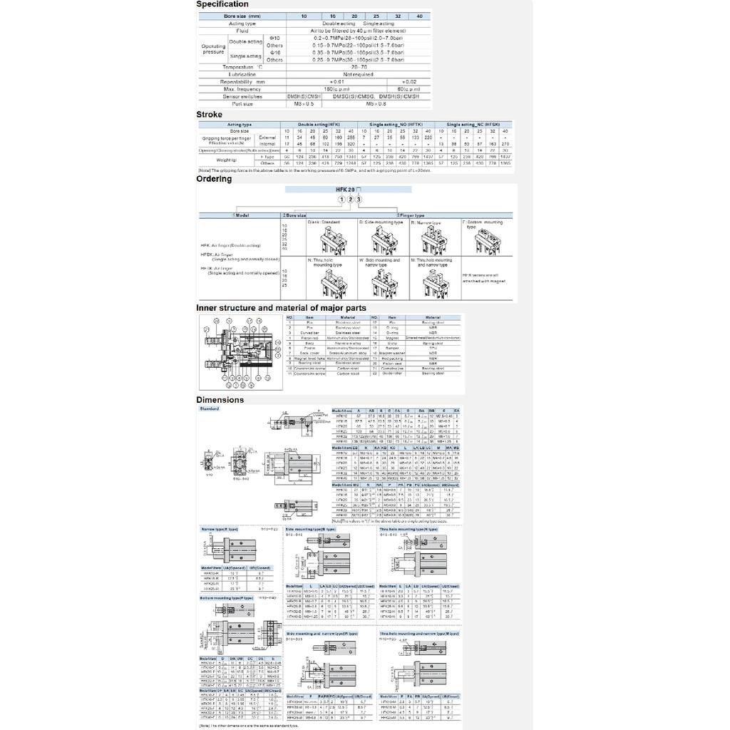 HFK series finger cylinder parallel gripper HFK10/HFTK16/HFSK20/HFK25N/HFK32B/HFK40F industrial automation pneumatic actuator