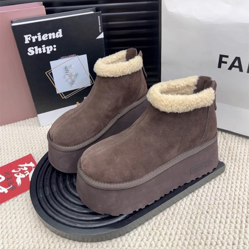 Ботильоны на платформе из замши и ботинок для снега, женские туфли на плоской подошве, меховые, теплые, хлопковые, брендовые, высокие каблуки, плюшевые, женские, зима 2025, тренд, ботинки Mujer