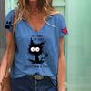 Summer V-neck 3D Cat Printed Top Fashionable Casual Short Sleeved Women's T-shirts