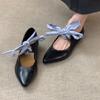 Версия из овчины~ ретро туфли-балетки с острым носком и бантом на шнуровке, на низком каблуке, Мэри Джейн, с открытым верхом, темпераментные балетки