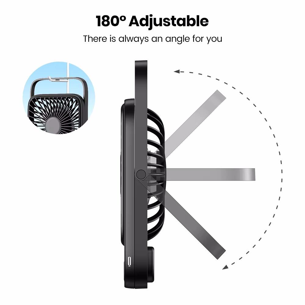 New Portable Mini Desk Fan USB Rechargeable Fan 180° Tilt Folding Personal Fan With Power Display 5 Speeds Ultra Quiet Table