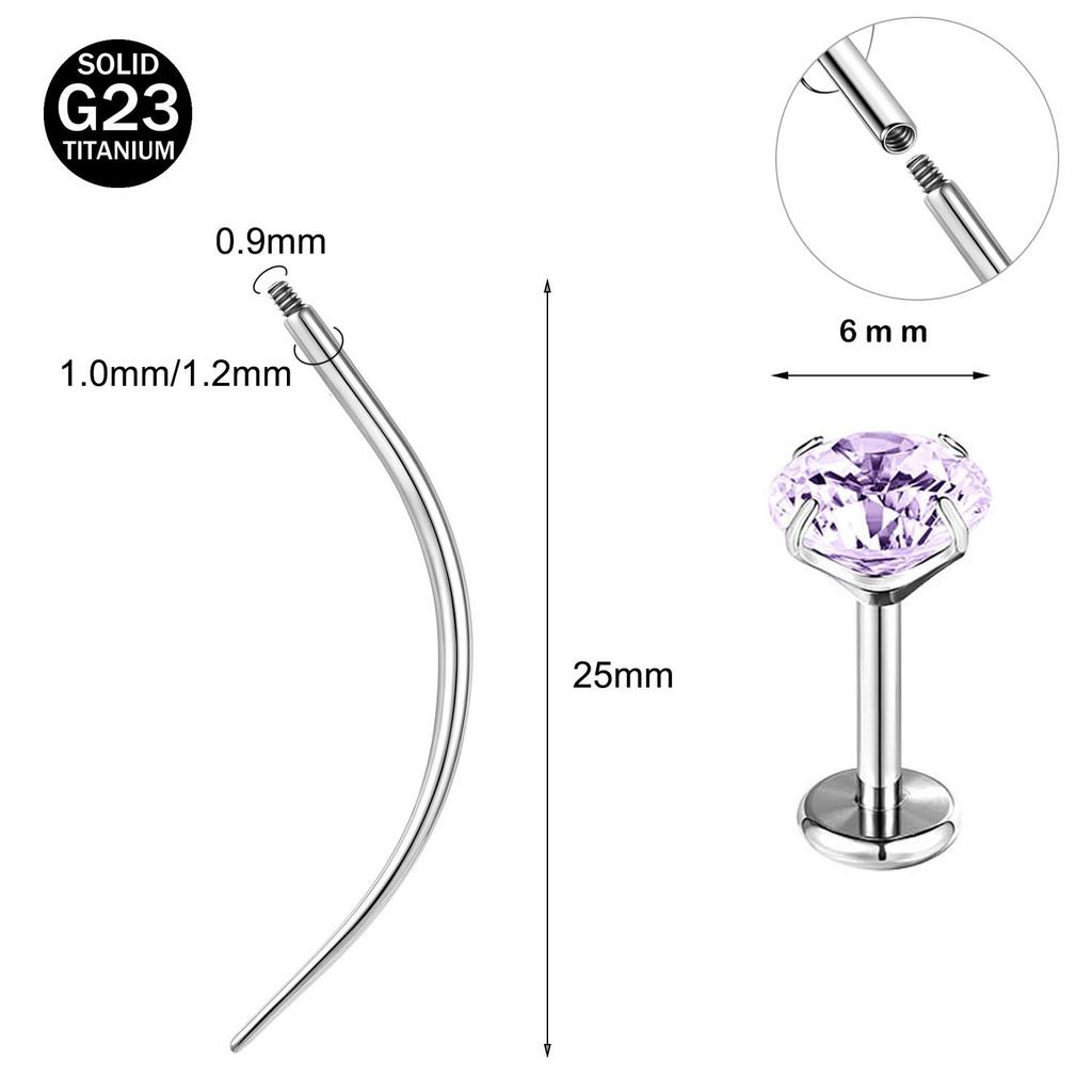 ZS 2Pcs/lot 16G/18G Crystal Lip Labret Piercing G23 Titanium Lip Studs Cartilage Earring Guiding Needle Daith Helix Piecings