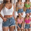 Spring Summer Solid V-neck Twisted Crop Crop Top Vacation Knitted Sweater Women's Wear
