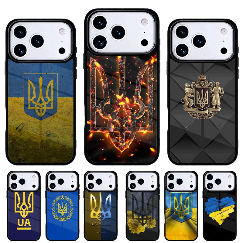 Флаг Украины DIY Расписной Блестящий Чехол для Телефона для iPhone 17 Air 16e 15 14 13 Pro Max Задняя Крышка для 12 11 Pro Coque