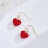 1 Pair Women Hook Earrings Artificial Crystal Red Heart Glitter Pendant Dangle Earrings Jewelry Gift