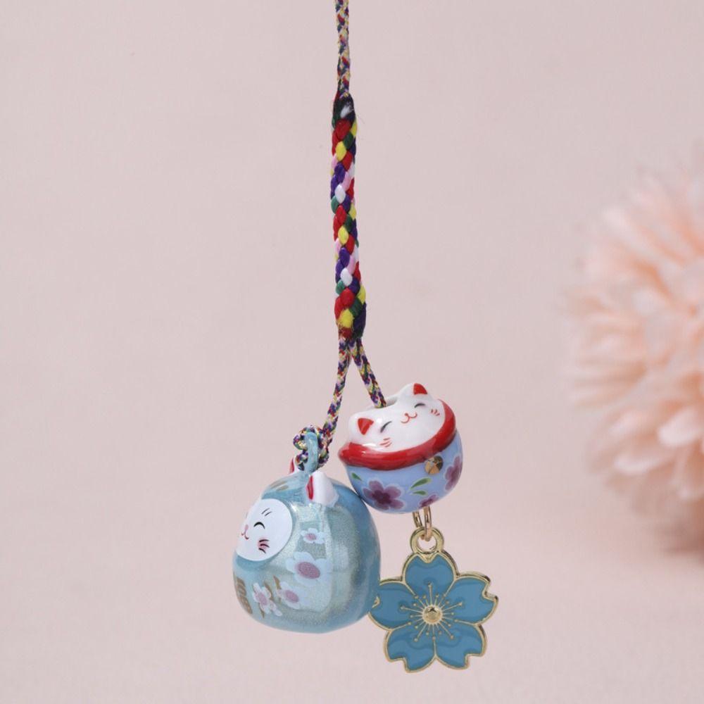Fantastic Maneki Neko Key Chain Cherry Blossom Phone Strap Personality Lucky Cat Pendant  Children