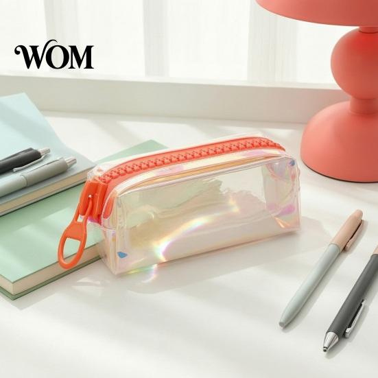 Iridescent Holographic Pencil Case Case, Transparent Stationery Bag with Wide U-Shaped Zipper, Large Capacity Pen Pouch for Students
