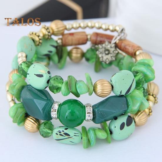 Unisex Bracelet Alloy Irregular Shape Stones Multi-layered Stacking Retro Ethnic Bohemian Faux Turquoise Faux Agate Adjustable Elastic Cord Wrist