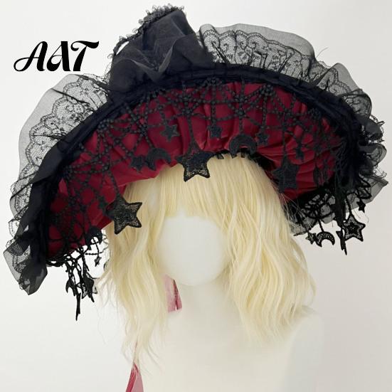 Adjustable Cosplay Hat Gothic Witch for Women, Dark Lolita Style Halloween Costume Accessory, Lightweight Accessories with Lace & Bow, Headwear