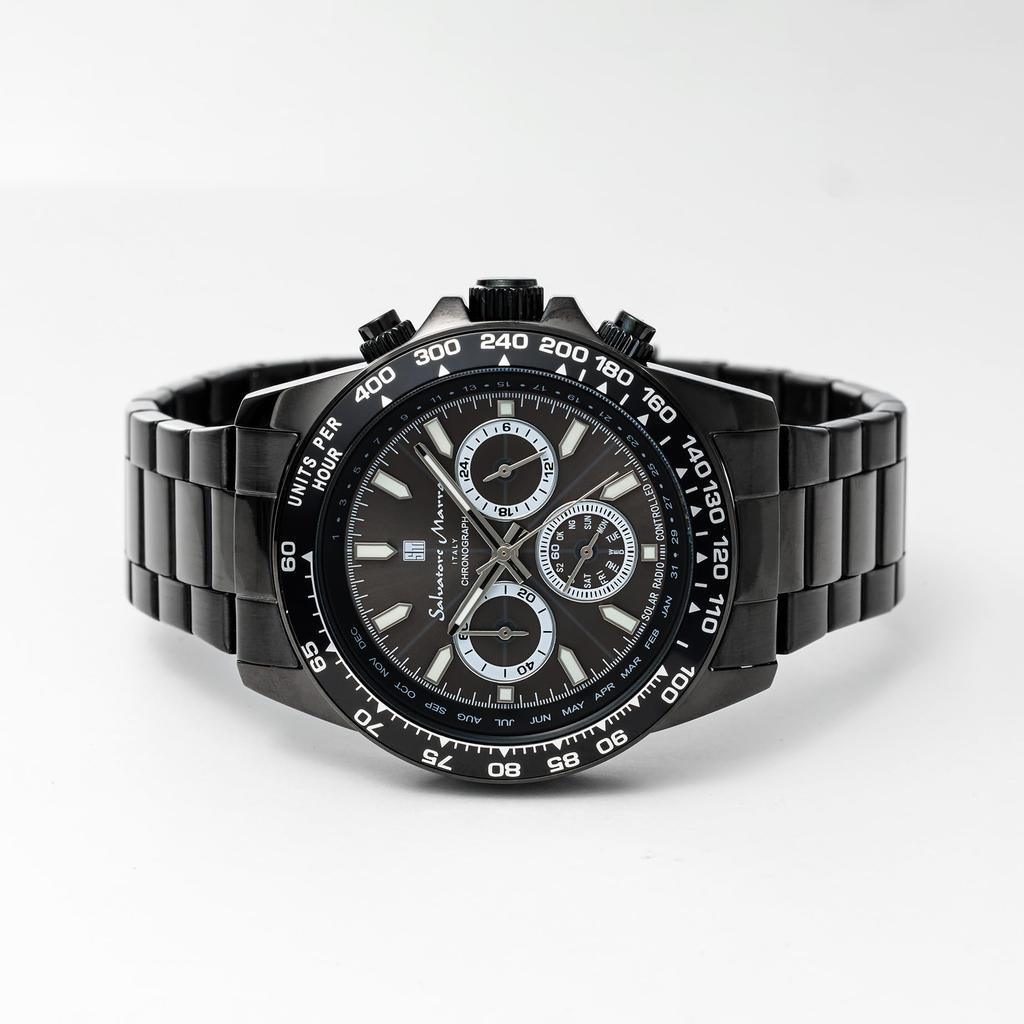 Salvatore Marra Radio Solar Watch Business Analog Quartz Waterproof with Cloth BKBK [Salvatore Marra] Men's (All Black)