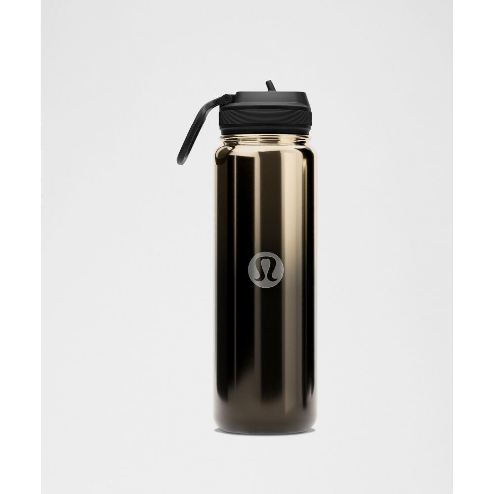 Lululemon Back To Life Sport Bottle 24oz Straw Lid Shine Gunmetal Silver Black