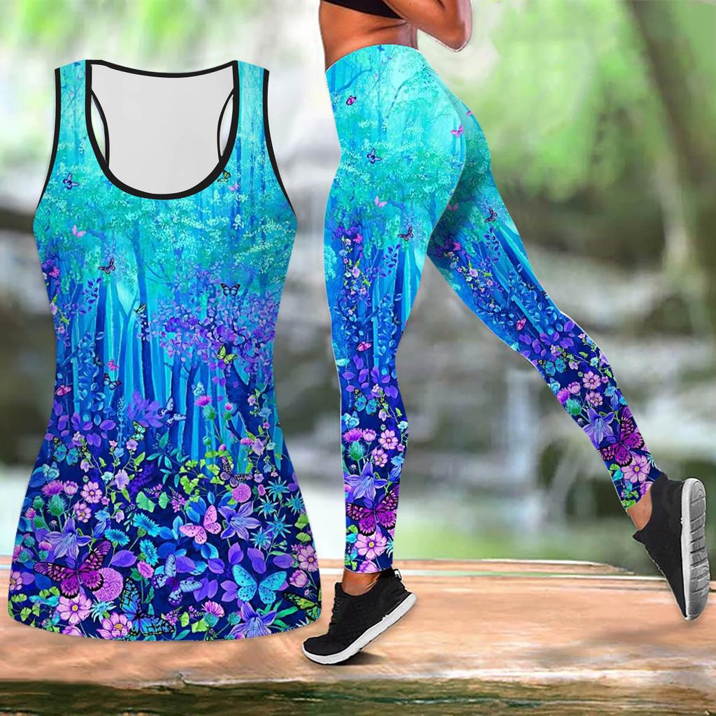 Kallima Inachus Print Yoga Outfit для женщин Модные леггинсы для тренировок Фитнес Спортивный повседневный комплект для йоги Спортивный костюм