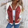 Fall Winter Women Jacket Color Matching Zip-up Pockets Cardigan Long Sleeves Patchwork Raglan Shoulder Turn-down Collar Casual Daily Wear Coat