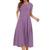 Женское цельное платье с короткими рукавами, расклешенными рукавами, свободное повседневное платье с круглым вырезом