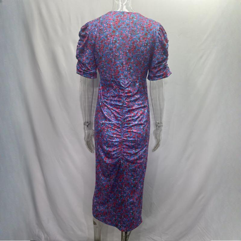 GMXIA Spring/Summer Short Sleeve Floral Dress Deep V-Neck Dresses