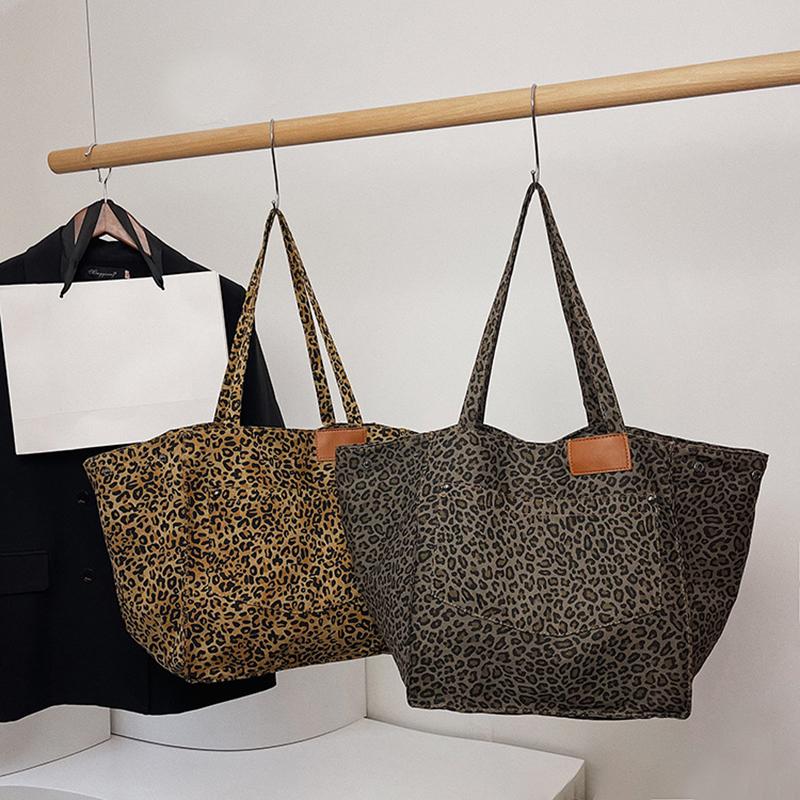 Yogodlns Женские холщовые винтажные сумки через плечо с леопардовым принтом, большой емкости, для отдыха, шопинга, поездок на работу, сумка-тоут