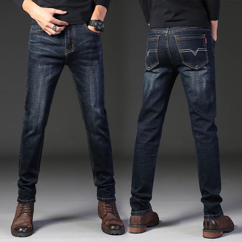 2024 Four Seasons Wearable Men's Jeans Straight Tube Хорошее качество Stretch Business Casual Denim Брюки